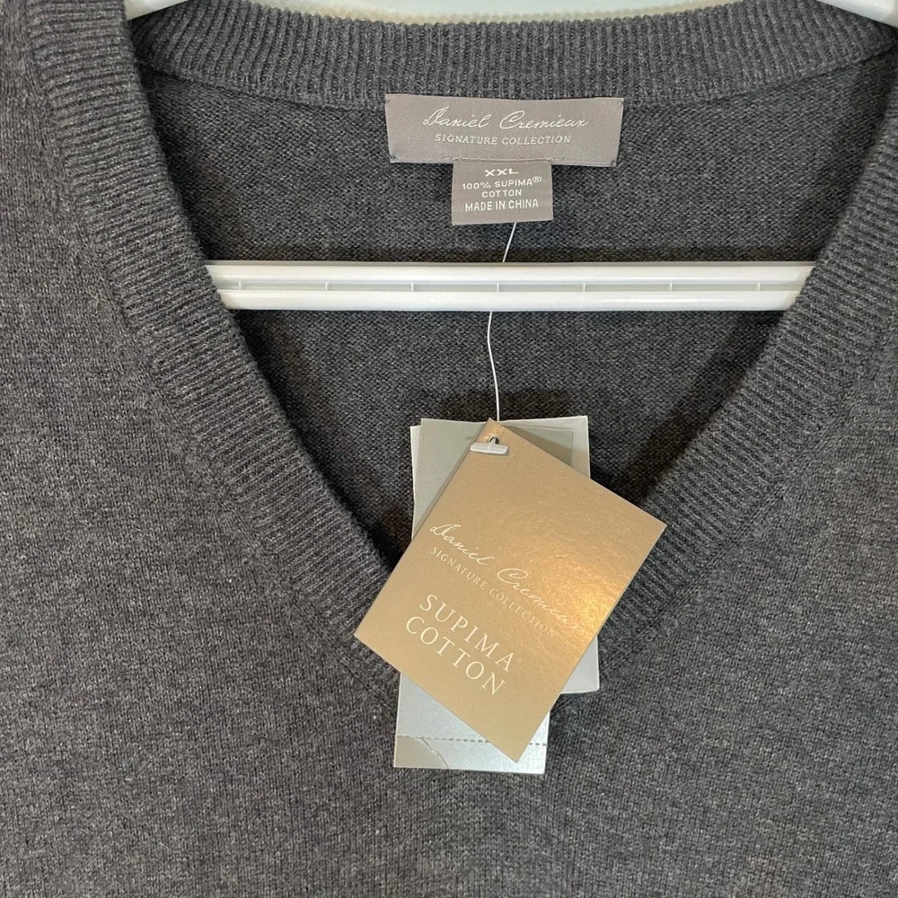 Daniel Cremieux Signature Supima Cotton‎ V-Neck Sweater Charcoal Gray XXL NWT
